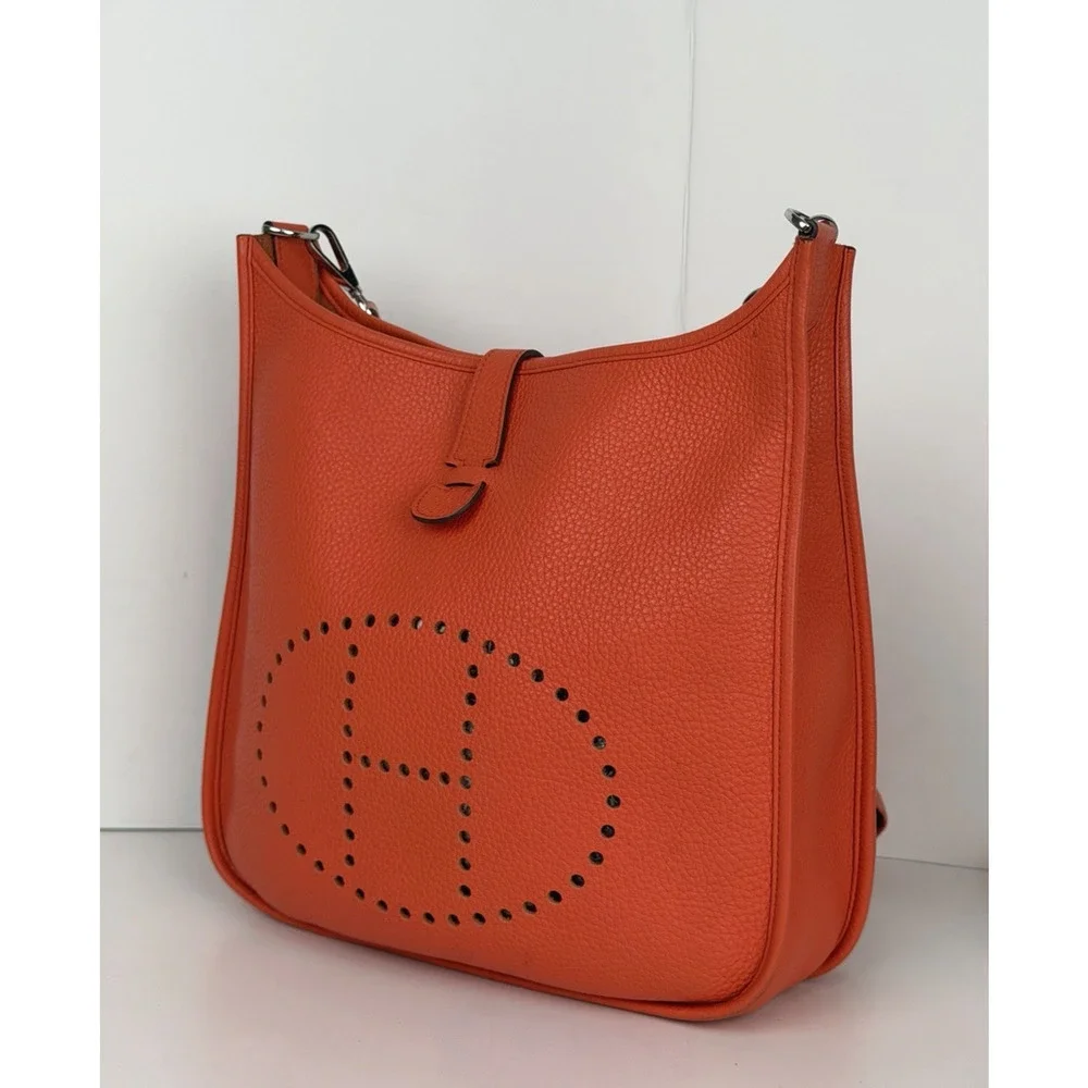Hermes Evelyne 29 Bag Orange Poppy Taurillon Clemence Leather 2017 - Picture 2 of 16